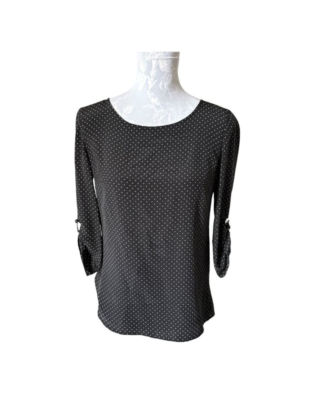 Akris Punto Womens Mulberry Silk Black Polka Dot Long Sleeve Top Size 4